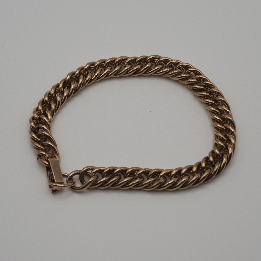 Vintage Curb Chain Bracelet 6.5 Double Link Gold Tone Heavy Solid Chunky